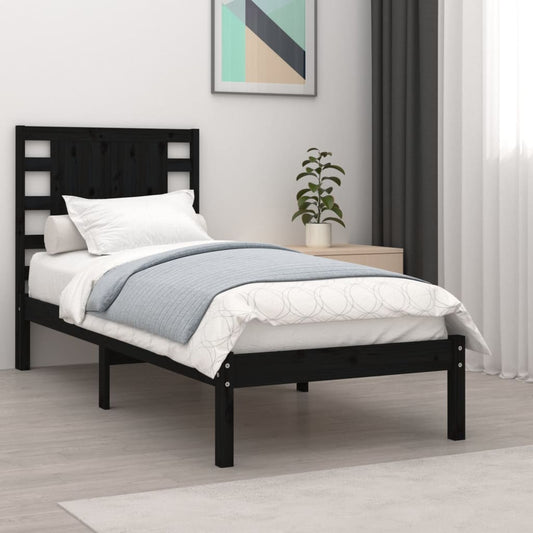 vidaXL Bed Frame Black Solid Wood 75x190 cm Small Single