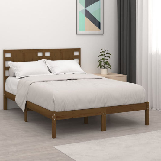vidaXL Bed Frame Honey Brown Solid Wood 135x190 cm Double