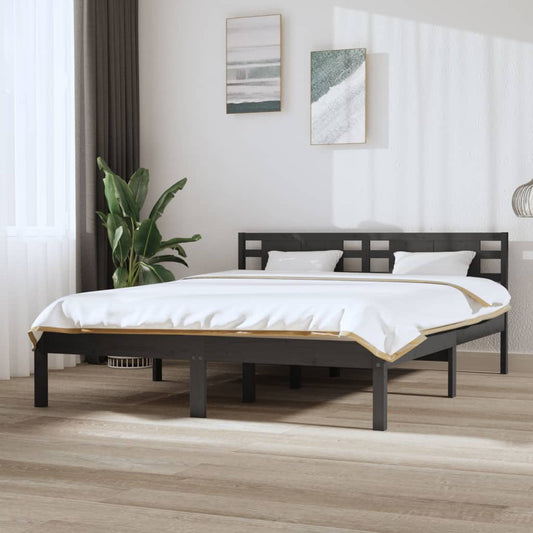 vidaXL Bed Frame Grey Solid Wood 150x200 cm King Size