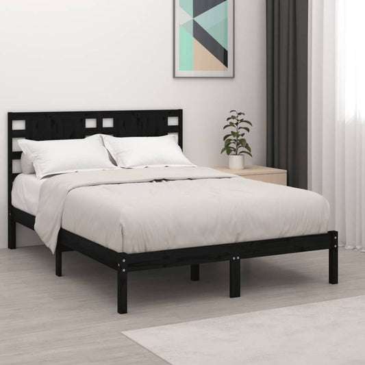 vidaXL Bed Frame Black Solid Wood 150x200 cm King Size