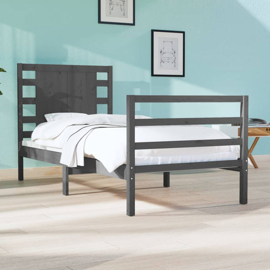 vidaXL Bed Frame Grey Solid Wood Pine 90x190 cm Single