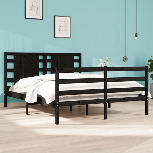 vidaXL Bed Frame Black Solid Wood Pine 140x190 cm