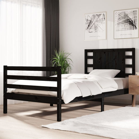 vidaXL Bed Frame Black Solid Wood Pine 100x200 cm