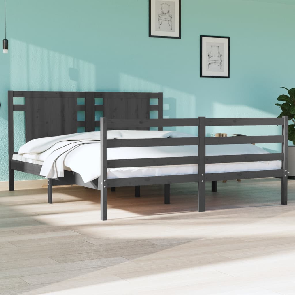 vidaXL Bed Frame Grey Solid Wood Pine 150x200 cm King Size