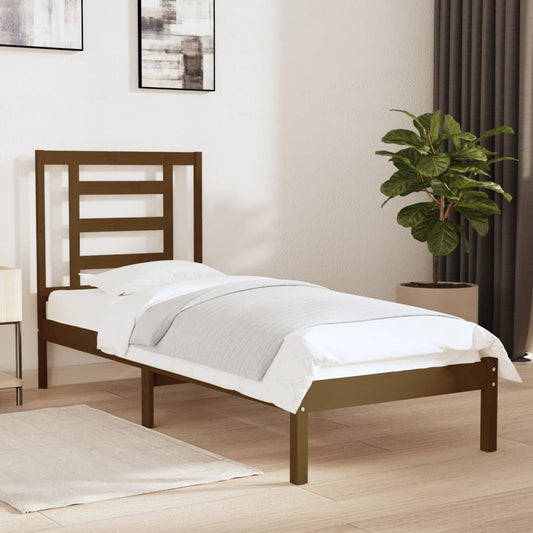 vidaXL Bed Frame Honey Brown Solid Wood 75x190cm Small Single
