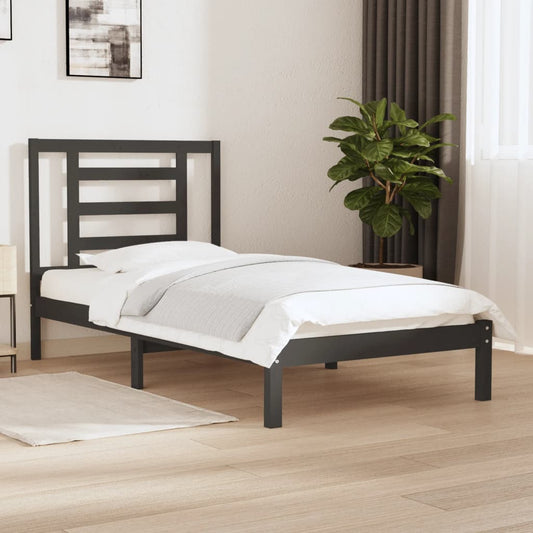 vidaXL Bed Frame Grey Solid Wood Pine 90x190 cm Single