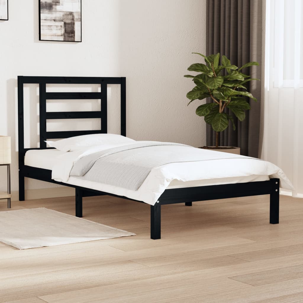 vidaXL Bed Frame Black Solid Wood Pine 90x190 cm Single