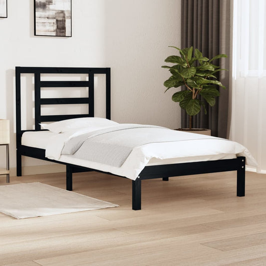 vidaXL Bed Frame Black Solid Wood Pine 90x190 cm Single