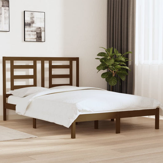 vidaXL Bed Frame Honey Brown Solid Wood Pine 135x190 cm Double