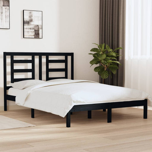 vidaXL Bed Frame Black Solid Wood Pine 140x190 cm