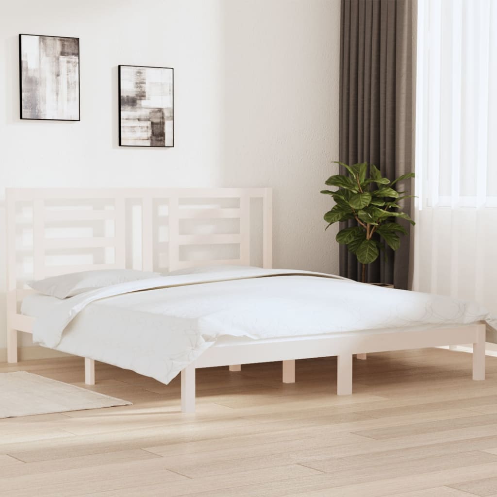 vidaXL Bed Frame White Solid Wood 180x200 cm Super King Size