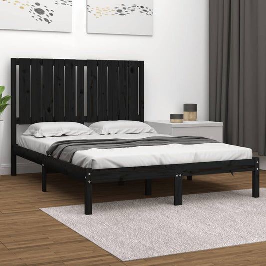 vidaXL Bed Frame Black Solid Wood 120x190 cm Small Double