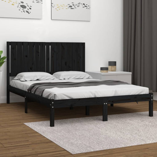 vidaXL Bed Frame Black Solid Wood Pine 140x190 cm