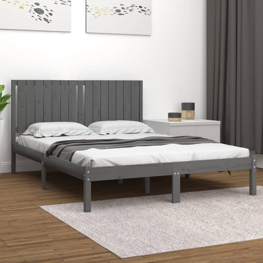 vidaXL Bed Frame Grey Solid Wood 150x200 cm King Size