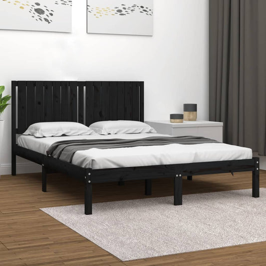 vidaXL Bed Frame Black Solid Wood 150x200 cm King Size