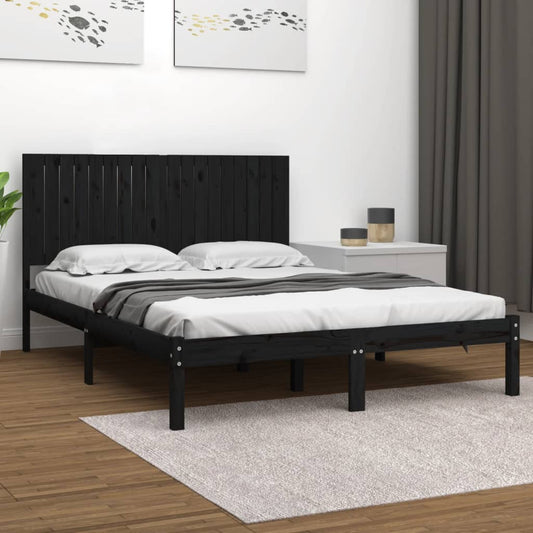 vidaXL Bed Frame Black Solid Wood 180x200 cm Super King Size