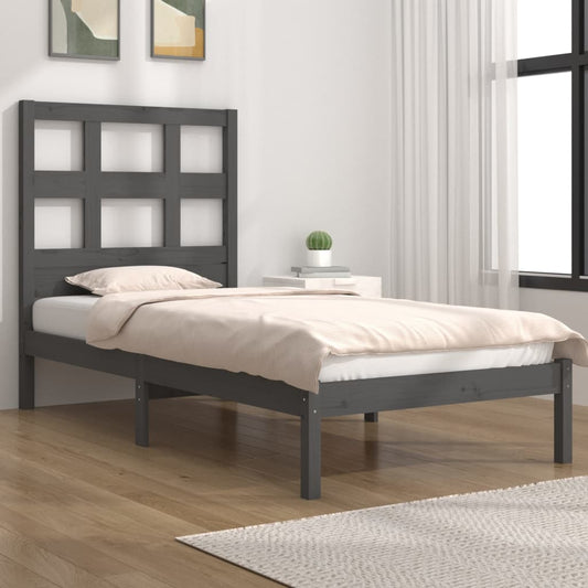 vidaXL Bed Frame Grey Solid Wood Pine 90x190 cm Single