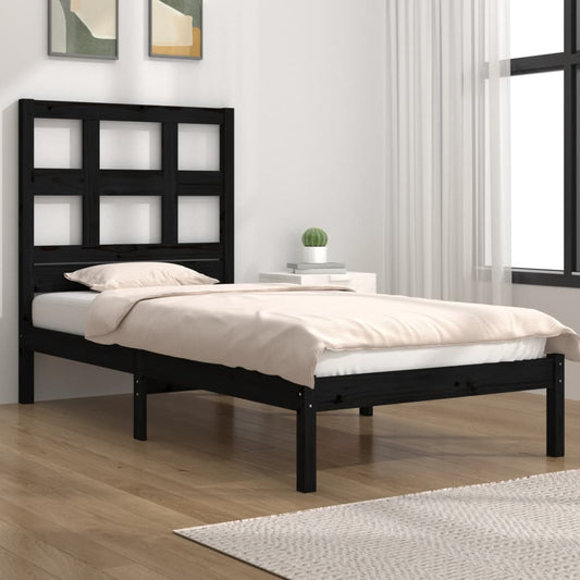 vidaXL Bed Frame Black Solid Wood Pine 90x190 cm Single