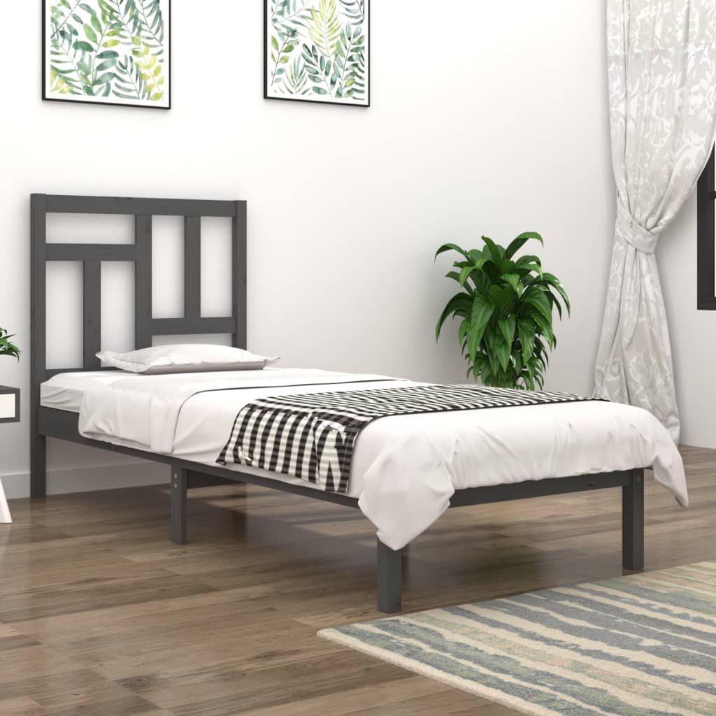 vidaXL Bed Frame Grey Solid Wood Pine 90x190 cm Single