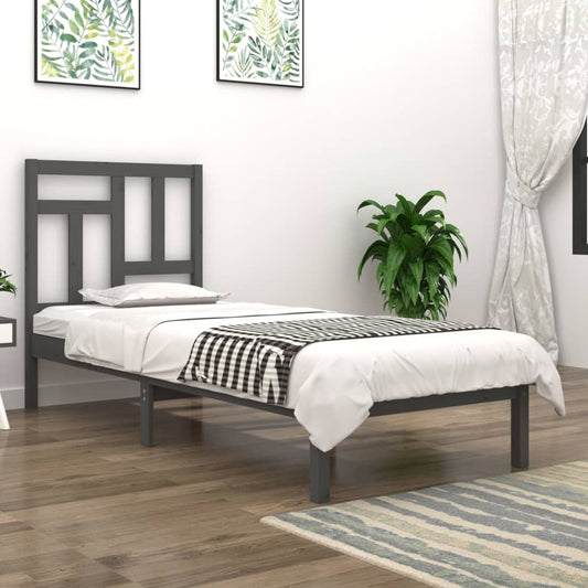 vidaXL Bed Frame Grey Solid Wood Pine 90x190 cm Single