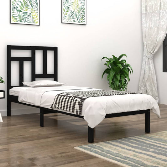 vidaXL Bed Frame Black Solid Wood Pine 90x190 cm Single