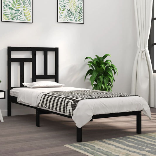 vidaXL Bed Frame Black Solid Wood Pine 100x200 cm