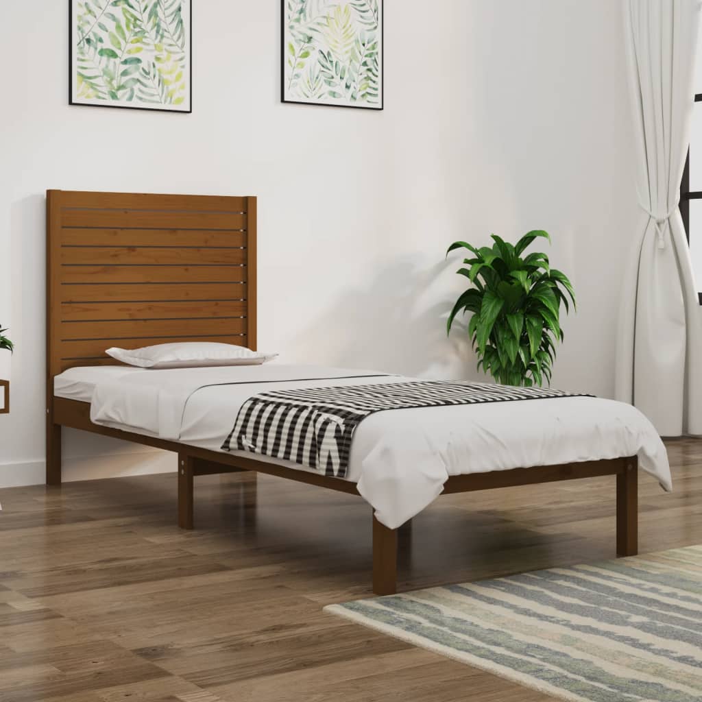 vidaXL Bed Frame Honey Brown Solid Wood 75x190 cm Small Single