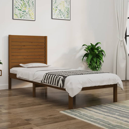 vidaXL Bed Frame Honey Brown Solid Wood 75x190 cm Small Single
