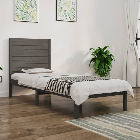 vidaXL Bed Frame Grey Solid Wood 90x190 cm Single