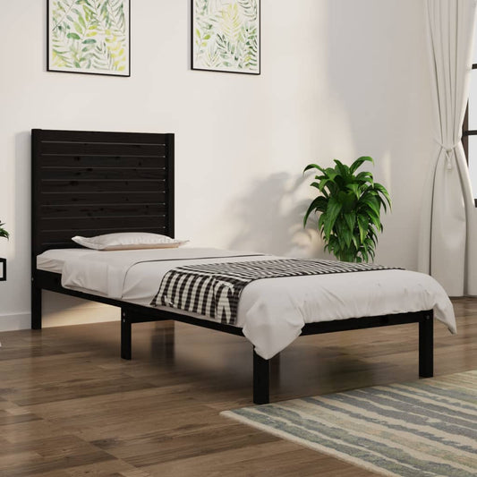 vidaXL Bed Frame Black Solid Wood 90x190 cm Single