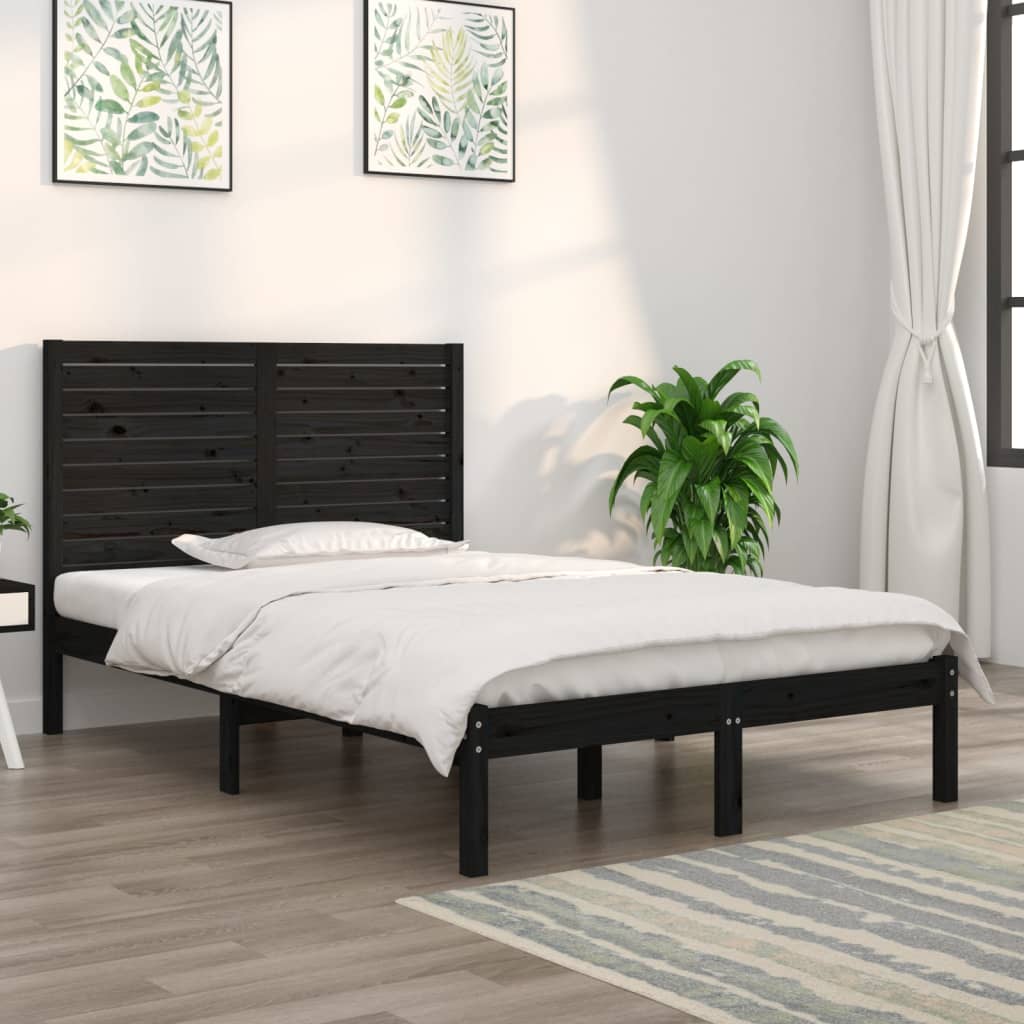 vidaXL Bed Frame Black Solid Wood 120x190 cm Small Double