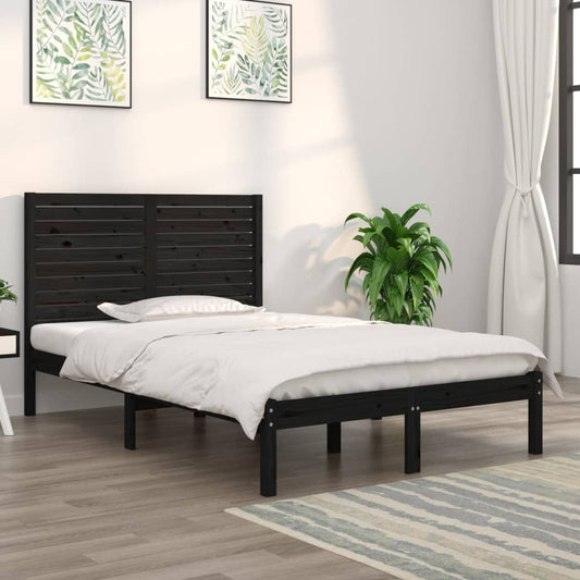 vidaXL Bed Frame Black Solid Wood 120x190 cm Small Double