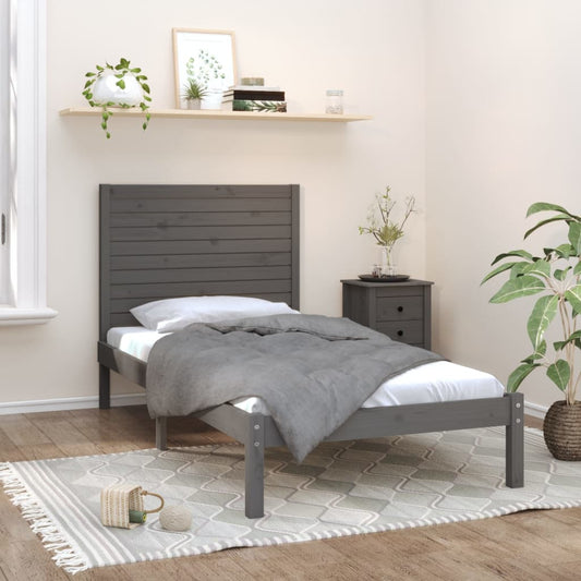 vidaXL Bed Frame Grey Solid Wood 100x200 cm