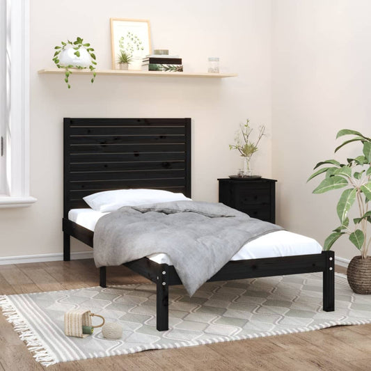 vidaXL Bed Frame Black Solid Wood 100x200 cm
