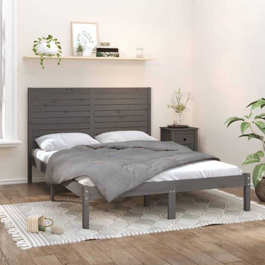 vidaXL Bed Frame Grey Solid Wood 140x200 cm