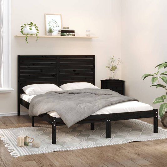 vidaXL Bed Frame Black Solid Wood 140x200 cm