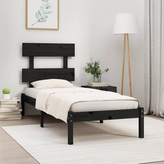 vidaXL Bed Frame Black Solid Wood 75x190 cm Small Single