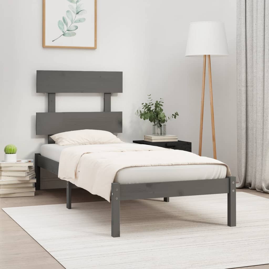 vidaXL Bed Frame Grey Solid Wood 90x190 cm Single