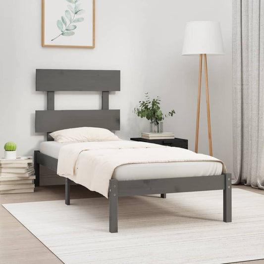 vidaXL Bed Frame Grey Solid Wood 90x190 cm Single