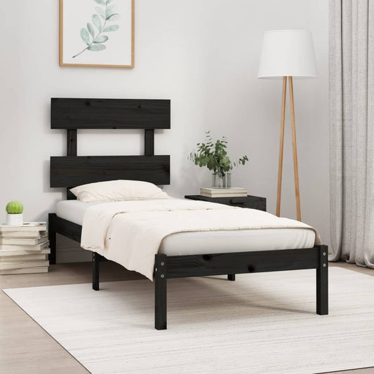 vidaXL Bed Frame Black Solid Wood 90x190 cm Single
