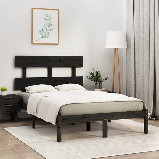 vidaXL Bed Frame Black Solid Wood 135x190 cm Double