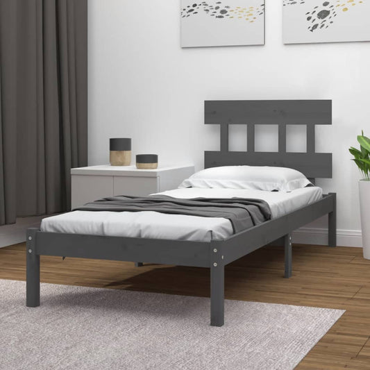 vidaXL Bed Frame Grey Solid Wood 90x190 cm Single