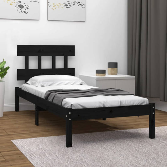 vidaXL Bed Frame Black Solid Wood 90x190 cm Single