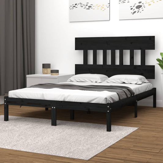 vidaXL Bed Frame Black Solid Wood 140x190 cm