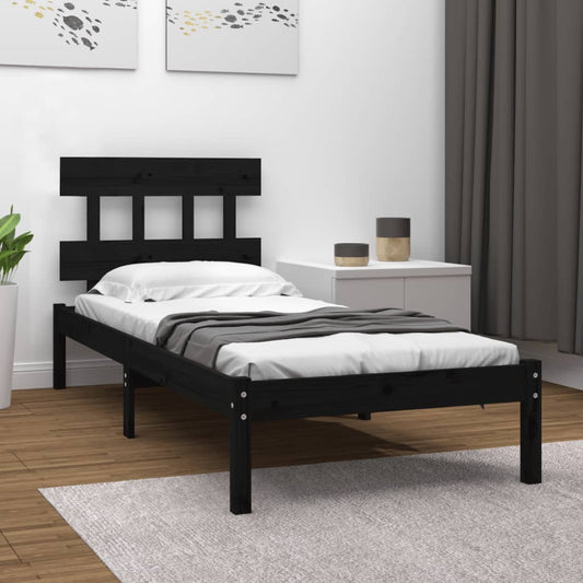 vidaXL Bed Frame Black Solid Wood 100x200 cm