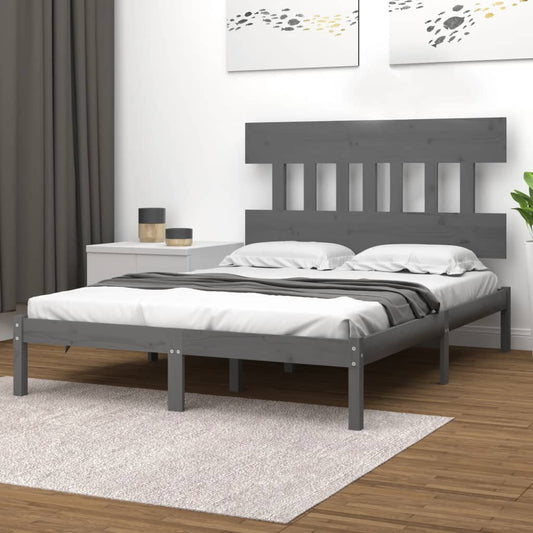 vidaXL Bed Frame Grey Solid Wood 150x200 cm King Size