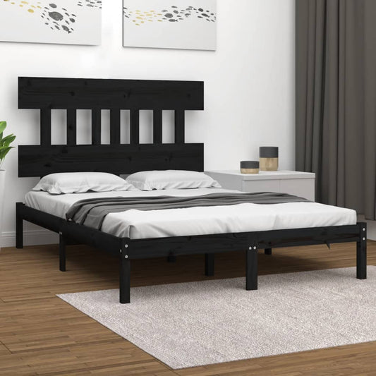 vidaXL Bed Frame Black Solid Wood 150x200 cm King Size