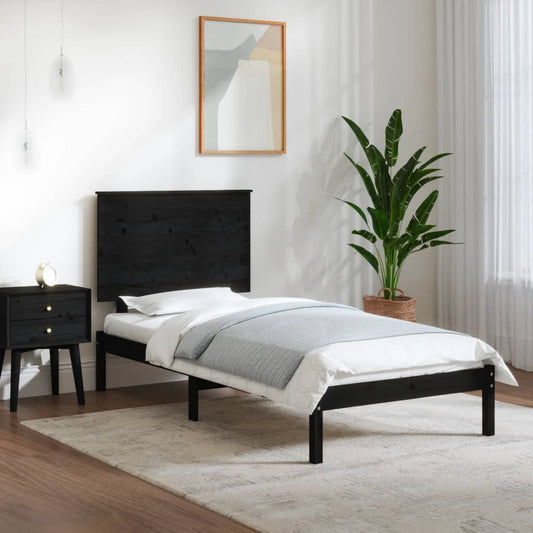 vidaXL Bed Frame Black Solid Wood 90x190 cm Single