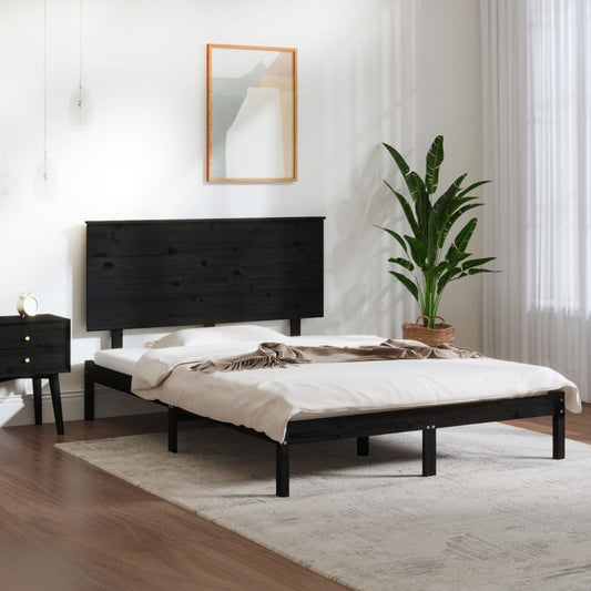 vidaXL Bed Frame Black Solid Wood Pine 140x190 cm