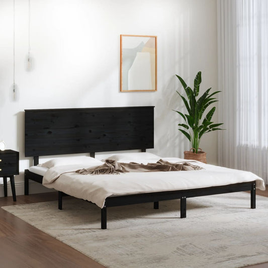 vidaXL Bed Frame Black Solid Wood 180x200 cm Super King Size